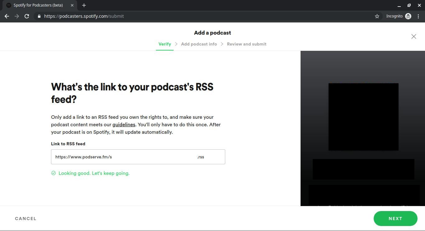 Your Podcast RSS feed is all good on Spotify
