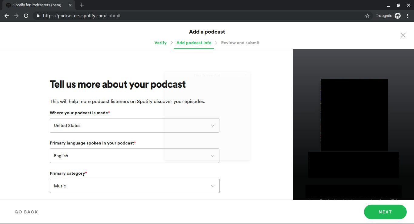 Add podcast category and details for Spotify