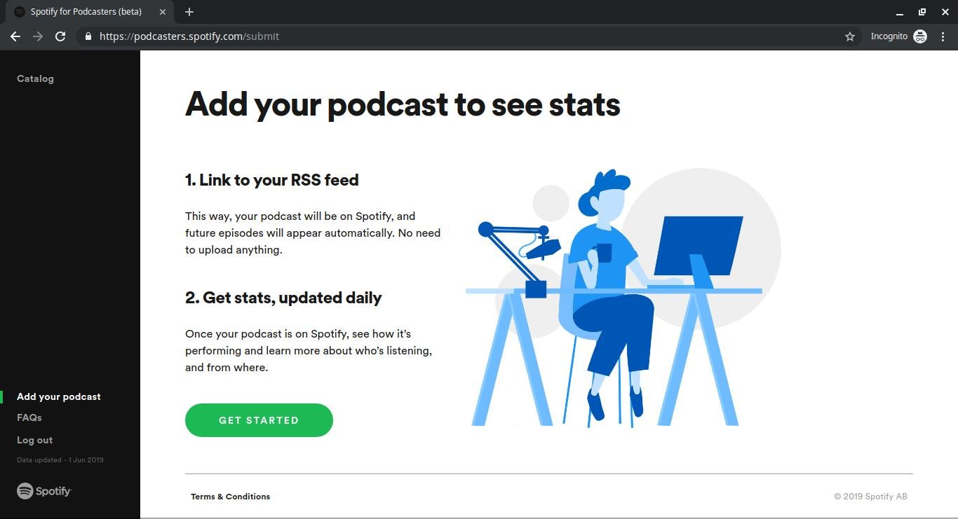 The Spotify Podcasters welcome page