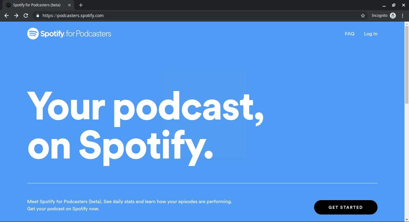 The Spotify Podcasters sign up page